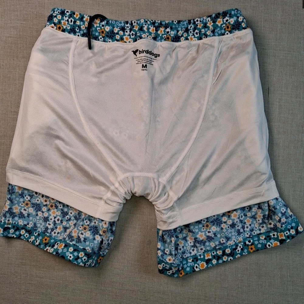 Birddogs Gym Shorts Men Medium Teal Floral Liner Drawstring Zipper Pockets 7in - Picture 14 of 16